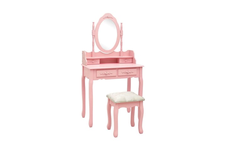 Sminkbord med pall rosa 75x69x140 cm paulowniaträ - Rosa - Möbler - Bord & matgrupp - Sminkbord & toalettbord