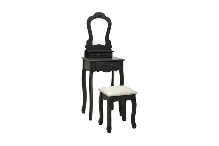 Sminkbord med pall svart 50x59x136 cm paulowniaträ