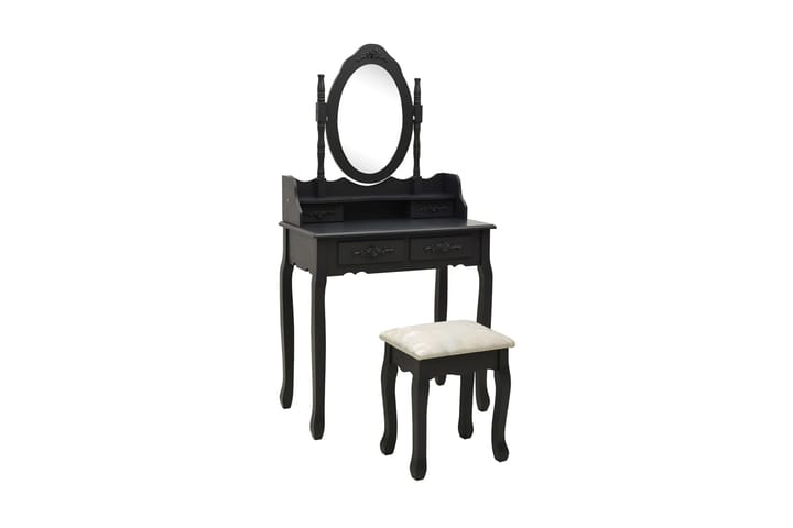 Sminkbord med pall svart 75x69x140 cm paulowniaträ - Svart - Möbler - Bord & matgrupp - Sminkbord & toalettbord