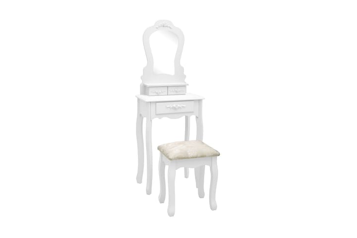 Sminkbord med pall vit 50x59x136 cm paulowniaträ - Vit - Förvaring - Badrumsförvaring - Tvättställsskåp & kommod