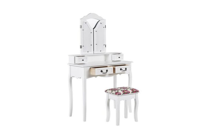 Toalettbord Marsolan 90 cm Fällbar Spegel + Pall - Vit - Möbler - Bord & matgrupp - Sminkbord & toalettbord