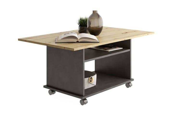FMD Soffbord med hjul artisan-ek och svart - Flerfärgad - Möbler - Bord & matgrupp - Soffbord