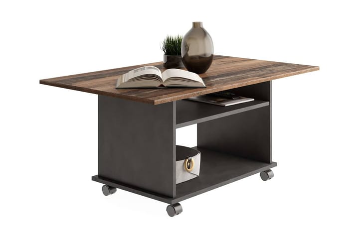 FMD Soffbord med hjul gammeldags brun och svart - Flerfärgad - Möbler - Bord & matgrupp - Soffbord - Soffbord med hjul