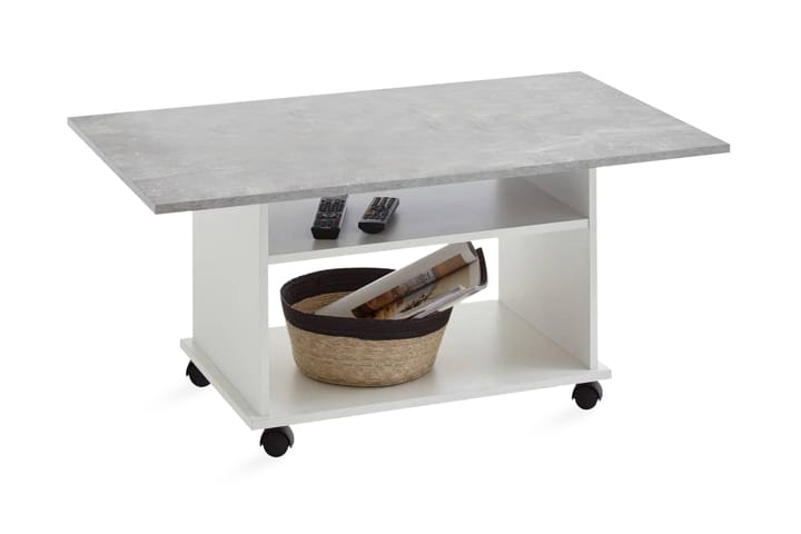 FMD Soffbord med länkhjul betonggrå och vit - Grå - Möbler - Bord - Soffbord