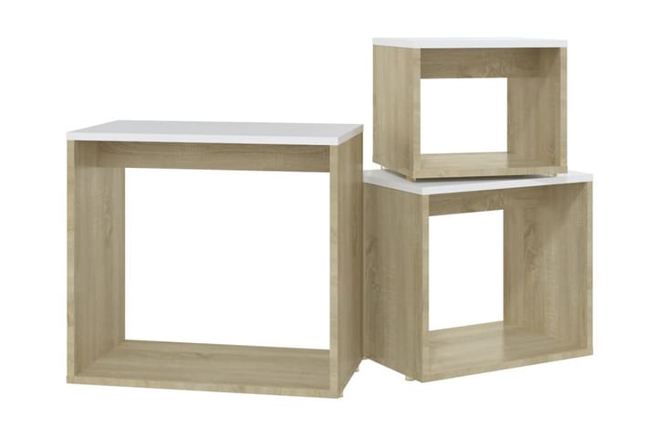 Satsbord 3 st vit och sonoma-ek spånskiva - Vit - Möbler - Bord & matgrupp - Soffbord