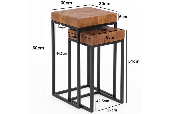 Satsbord Mukil 30 cm 2 Bord - Massivt Trä/Brun/Svart - Möbler - Bord & matgrupp - Soffbord