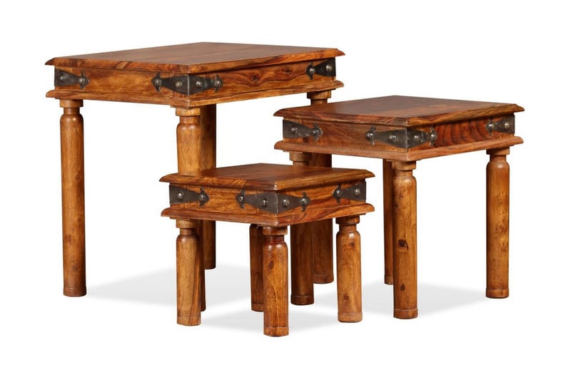 Satsbord set 3 st massivt sheeshamträ brun - Brun - Möbler - Bord & matgrupp - Avlastningsbord & sidobord - Satsbord