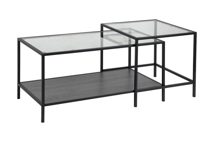 Satsbord Walmon 90 cm med Förvaring Hylla 2 Bord - Glas/Svart - Möbler - Bord & matgrupp - Soffbord