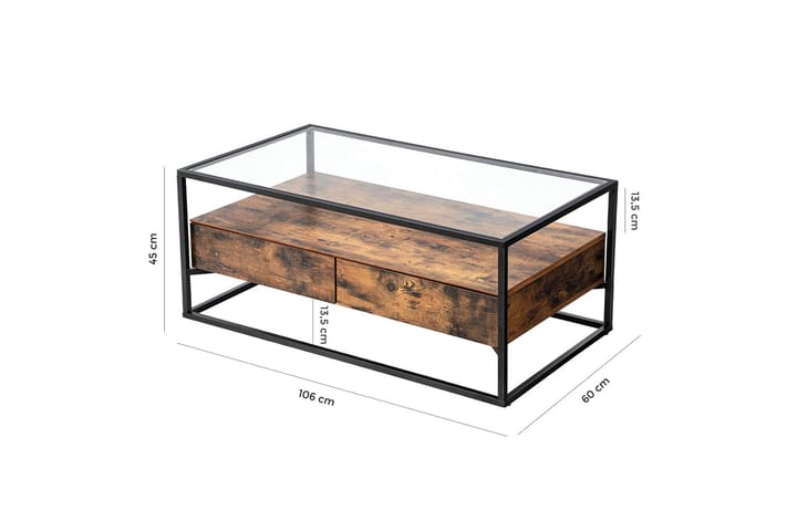 Soffbord 106 cm med Förvaring Hylla + 2 Lådor Rustik/Brun - Vasagle/Glas - Möbler - Bord & matgrupp - Soffbord