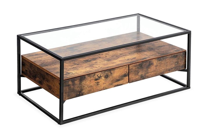 Soffbord 106 cm med Förvaring Hylla + 2 Lådor Rustik/Brun - Vasagle/Glas - Möbler - Bord & matgrupp - Avlastningsbord & sidobord - Brickbord & småbord
