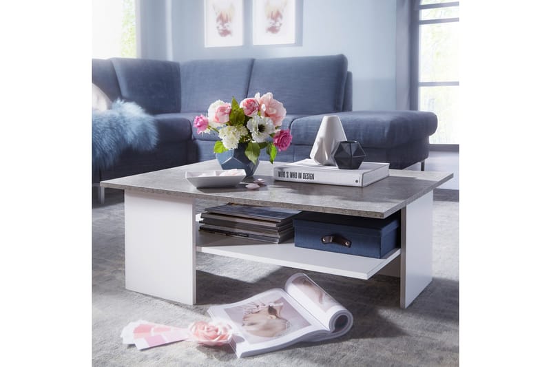 Soffbord Adriyanna 90 cm med Förvaring Hylla - Betonggrå/Vit - Möbler - Bord & matgrupp - Soffbord