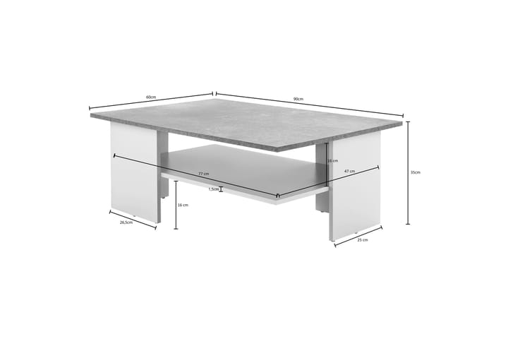 Soffbord Adriyanna 90 cm med Förvaring Hylla - Betonggrå/Vit - Möbler - Bord & matgrupp - Soffbord