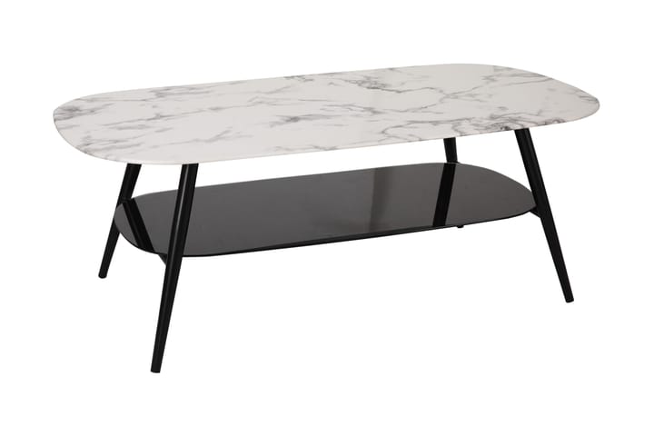 Soffbord Alsfeld 120 cm Ovalt med Förvaring Hyllor - Glas/Vit/Svart - Möbler - Bord & matgrupp - Soffbord