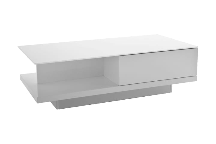 Soffbord Anuziai 120 cm med Förvaring Hylla + Låda - Glas/Vit - Möbler - Soffa - Soffgrupp