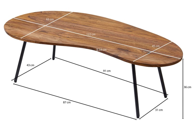 Soffbord Arby 122 cm Njurformat - Massivt Trä/Svart - Möbler - Bord & matgrupp - Soffbord