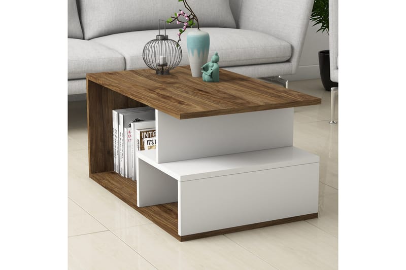 Soffbord Arteide 90 cm med Förvaring Hyllor - Mörkbrun/Natur/Vit - Möbler - Bord & matgrupp - Soffbord