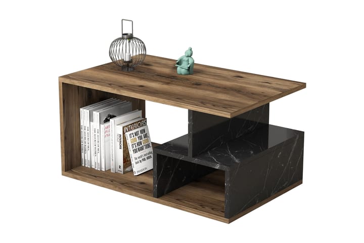 Soffbord Arteide 90 cm med Förvaring Hyllor  Marmormönster - Mörkbrun/Natur/Svart - Möbler - Bord & matgrupp - Soffbord
