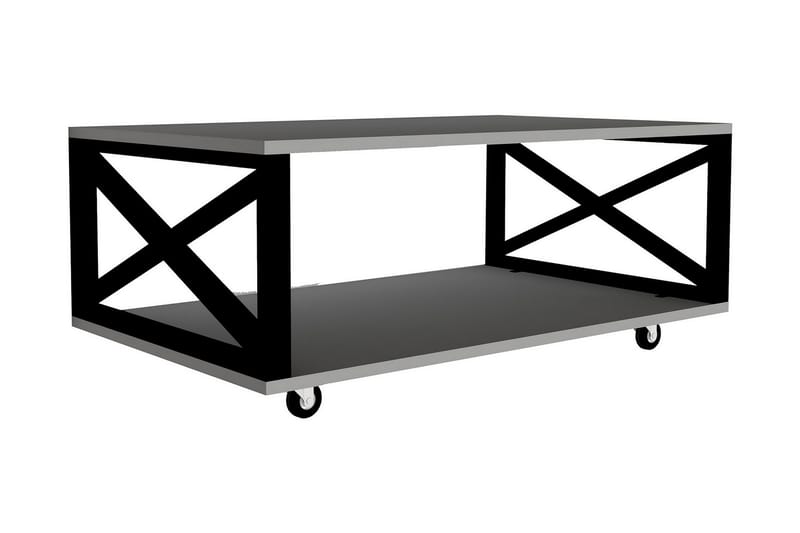 Soffbord Berkane 98 cm med Förvaring Hylla på Hjul - Vit/Svart - Möbler - Bord & matgrupp - Soffbord