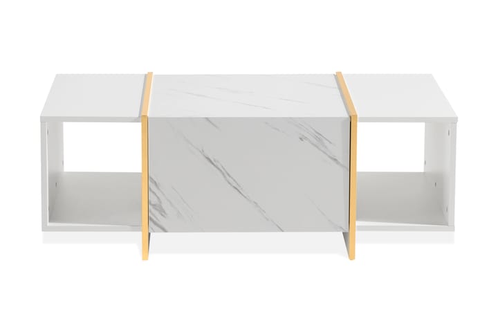 Soffbord Brassington 104 cm med Förvaring Lådor + Hyllor - Vit/Guld - Möbler - Bord & matgrupp - Marmorbord