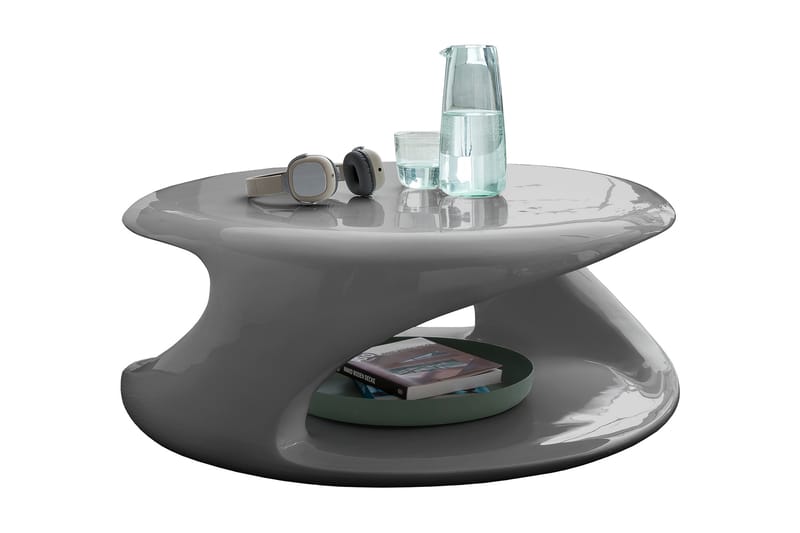 Soffbord Caturano 80 cm Runt med Förvaring Hylla - Glasfiber/Grå - Möbler - Bord & matgrupp - Avlastningsbord & sidobord - Brickbord & småbord