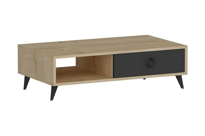 Soffbord Chong 90 cm med Förvaring Låda + Hylla - Ekfärg/Antracit - Möbler - Bord & matgrupp - Soffbord