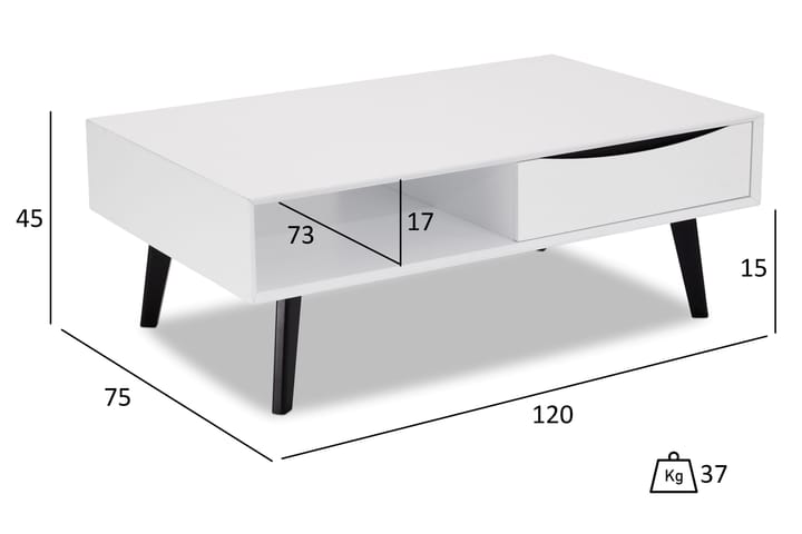 Soffbord Crail 120 cm med Förvaring Hylla + Låda - Vit - Möbler - Bord & matgrupp - Soffbord