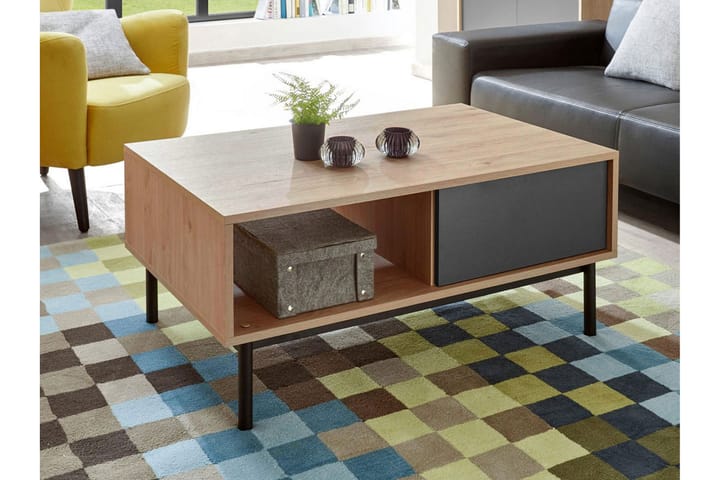 Soffbord Dively 104 cm med Förvaring Hylla + Låda - Natur/Grå - Möbler - Bord & matgrupp - Soffbord