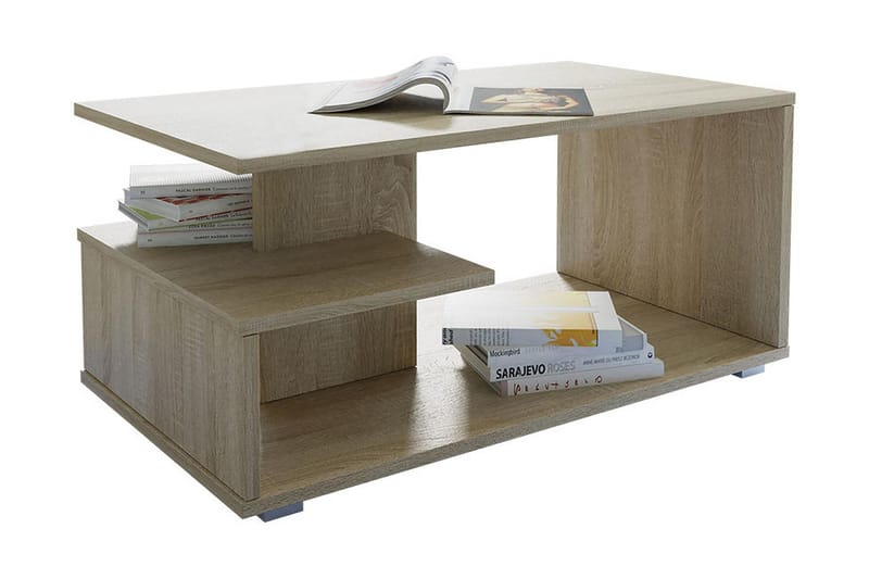 Soffbord Domineck 91 cm med Förvaring Hyllor - Ekfärg/Beige/Grå - Möbler - Bord & matgrupp - Soffbord