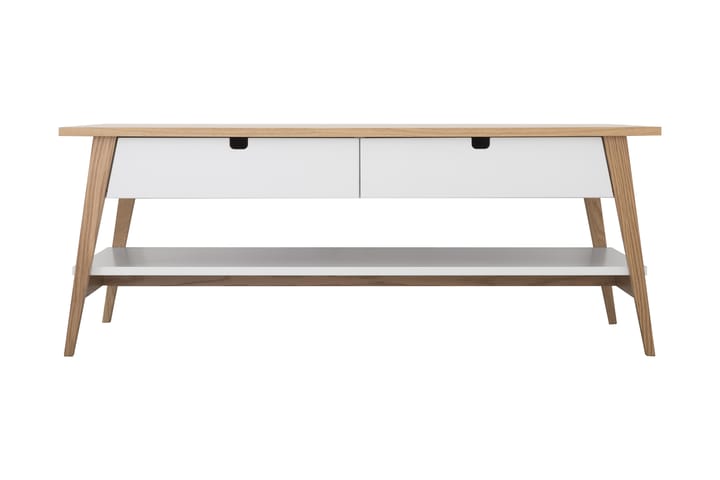 Soffbord Dottir 130 cm med Förvaring 2 Lådor + Hylla - Ek/Vit - Möbler - Bord & matgrupp - Soffbord