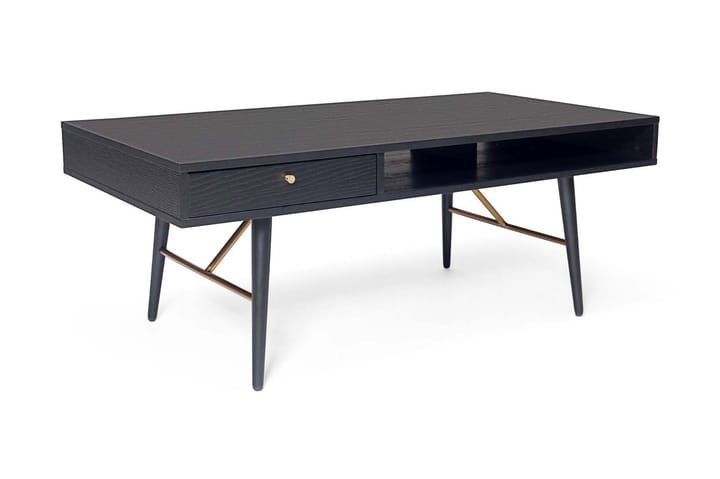 Soffbord Duda 117 cm med Förvaring Hylla + Låda - Svart/Mässing - Möbler - Bord & matgrupp - Soffbord