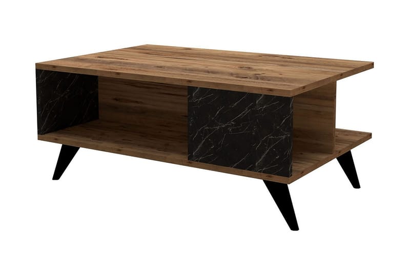 Soffbord Dzelda 90 cm med Förvaring Hylla Marmormönster - Valnötsbrun/Svart - Möbler - Bord & matgrupp - Soffbord