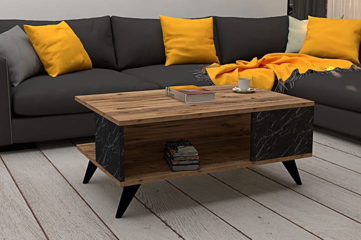 Soffbord Dzelda 90 cm med Förvaring Hylla Marmormönster - Valnötsbrun/Svart - Möbler - Bord & matgrupp - Soffbord