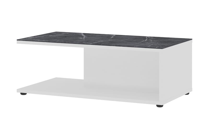 Soffbord Eslava 109 cm med Förvaring Hylla på Hjul Marmormön - Svart/Vit - Möbler - Bord & matgrupp - Soffbord