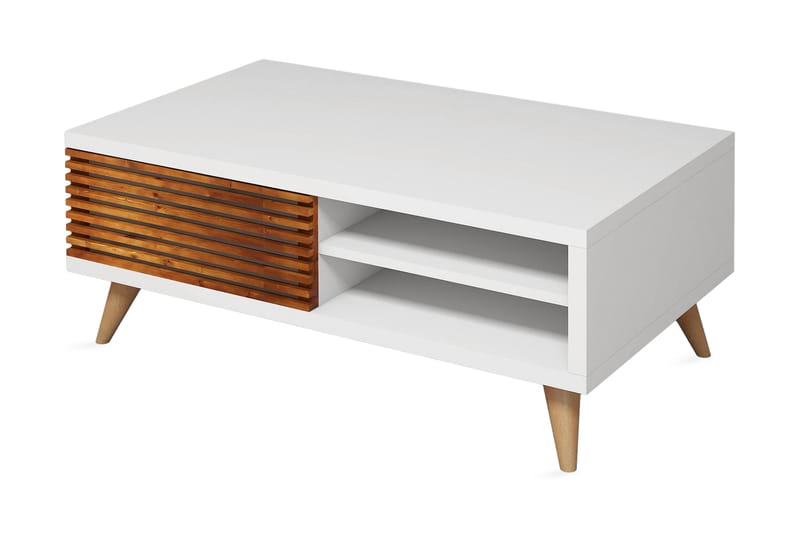 Soffbord Fatimah 100 cm med Förvaring Hylla + Skåp - Valnötsbrun/Vit - Möbler - Bord & matgrupp - Soffbord