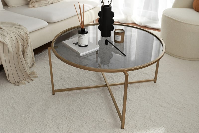 Soffbord Fyste 83 cm Runt - Guld/Rökfärgat Glas - Möbler - Bord & matgrupp - Soffbord