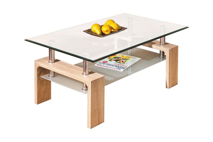 Soffbord Gantu 100 cm med Förvaring Hylla - Glas/Vit/Natur - Möbler - Bord & matgrupp - Soffbord - Soffbord med förvaring