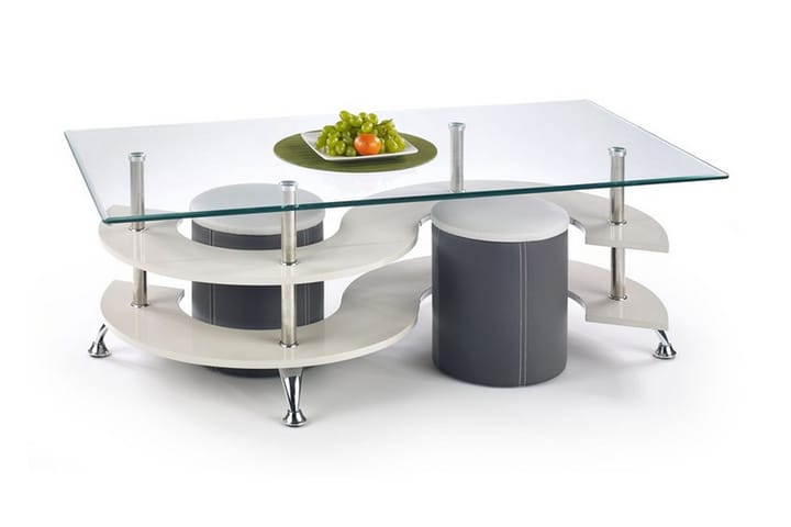 Soffbord Giardina med Pallar 130 cm med Förvaring Hylla - Glas/Grå/Vit - Möbler - Bord & matgrupp - Soffbord