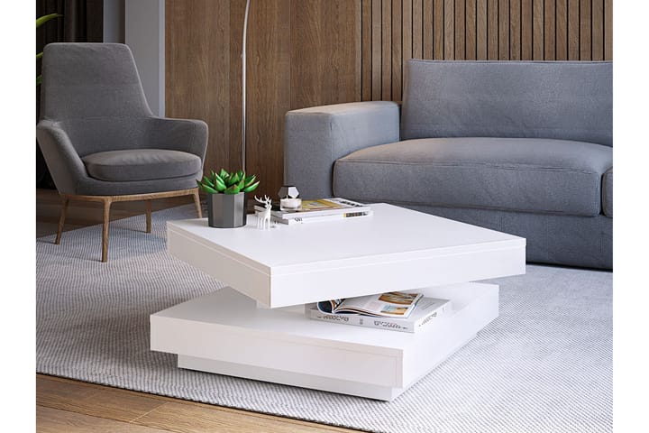 Soffbord Gornji 70 cm Vridbart med Förvaring Hylla - Vit - Möbler - Bord & matgrupp - Soffbord