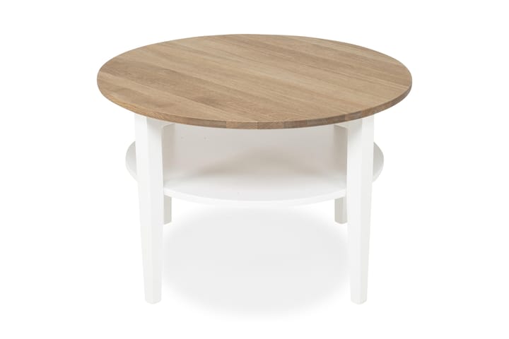 Soffbord Gullstrand 80 cm Runt med Förvaring Hylla Ek/Vit - Massiv Ek/Vit - Möbler - Bord & matgrupp - Soffbord - Soffbord med förvaring