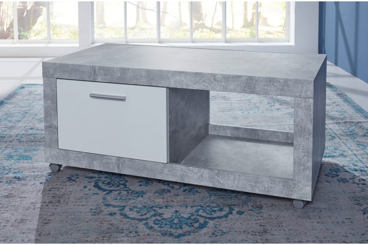 Soffbord Jalili 110 cm med Förvaring på Hjul - Betonggrå/Vit - Möbler - Bord & matgrupp - Soffbord