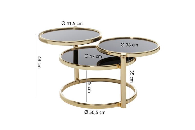 Soffbord Jayelynn 58 cm med Förvaring Hyllor Runt - Glas/Svart/Guld - Möbler - Bord & matgrupp - Soffbord