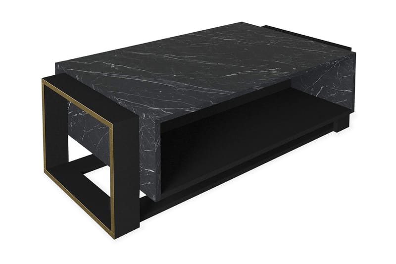Soffbord Kalayia 106 cm Marmormönster med Förvaring Hyllor - Svart/Guld - Förvaring - Skåp - Vitrinskåp