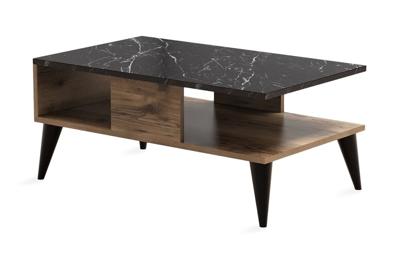 Soffbord Kaltenhauser 90 cm med Förvaring Hylla Marmormönste - Valnötsbrun/Svart - Möbler - Bord & matgrupp - Kontorsbord - Skrivbord
