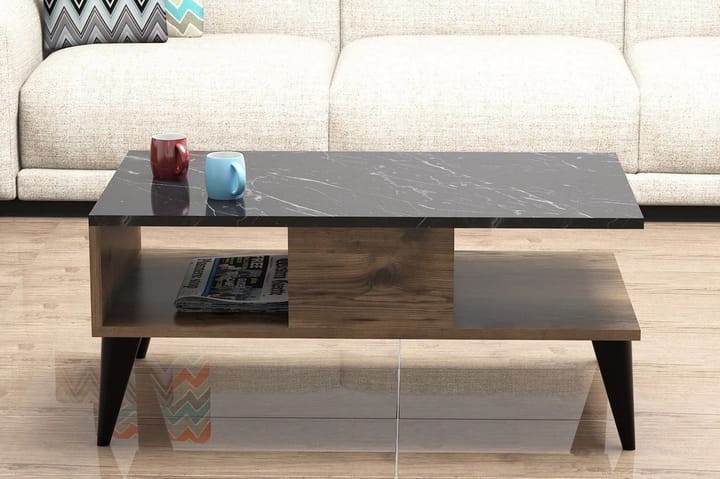 Soffbord Kaltenhauser 90 cm med Förvaring Hylla Marmormönste - Valnötsbrun/Svart - Möbler - Bord & matgrupp - Soffbord