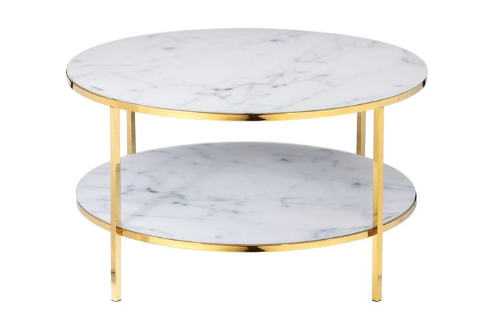 Soffbord Koliko 80 cm Runt med Förvaring Hyllor Marmormönste - Glas/Vit/Guld - Möbler - Bord & matgrupp - Soffbord