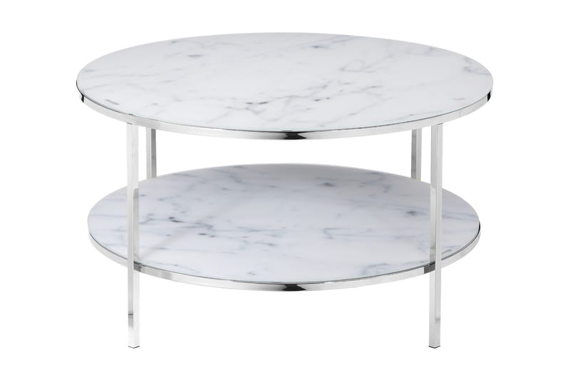 Soffbord Koliko 80 cm Runt med Förvaring Hyllor Marmormönste - Glas/Vit/Krom - Möbler - Bord & matgrupp - Soffbord