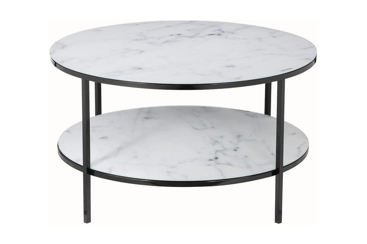Soffbord Koliko 80 cm Runt med Förvaring Hyllor Marmormönste - Glas/Vit/Svart - Möbler - Bord & matgrupp - Soffbord