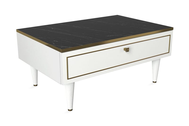Soffbord Komatz 90 cm med Förvaring Lucka Marmormönster - Vit/Guld/Svart - Möbler - Bord & matgrupp - Soffbord