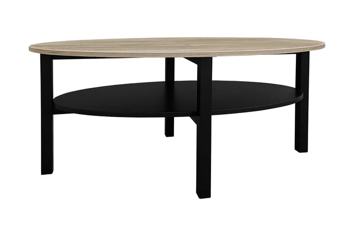 Soffbord Larisa 120 cm Ovalt med Förvaring Hylla - Ekfanér/Svart/Grå - Möbler - Bord & matgrupp - Soffbord
