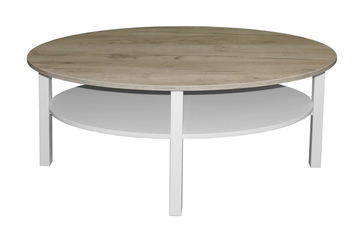 Soffbord Larisa 120 cm Ovalt med Förvaring Hylla - Ekfanér/Vit/Grå - Möbler - Bord & matgrupp - Soffbord